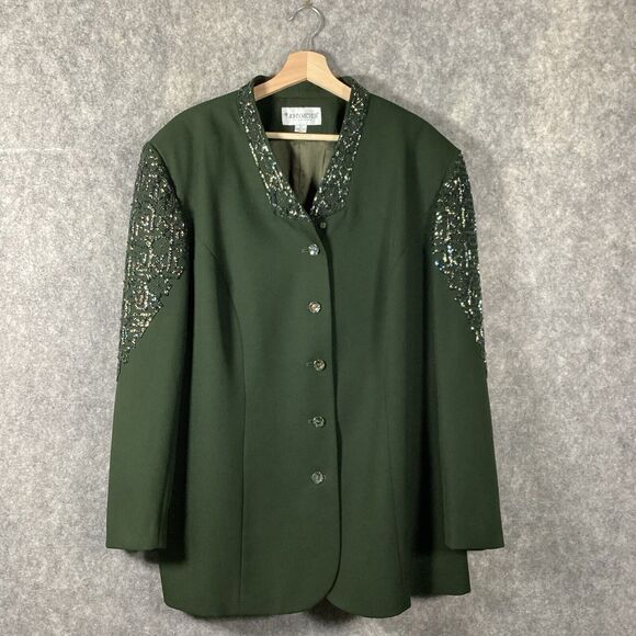 John Meyer Of Norwich Oversized Jacket Green Embroidery Beaded Embellish VTG 22W - Picture 1 of 15